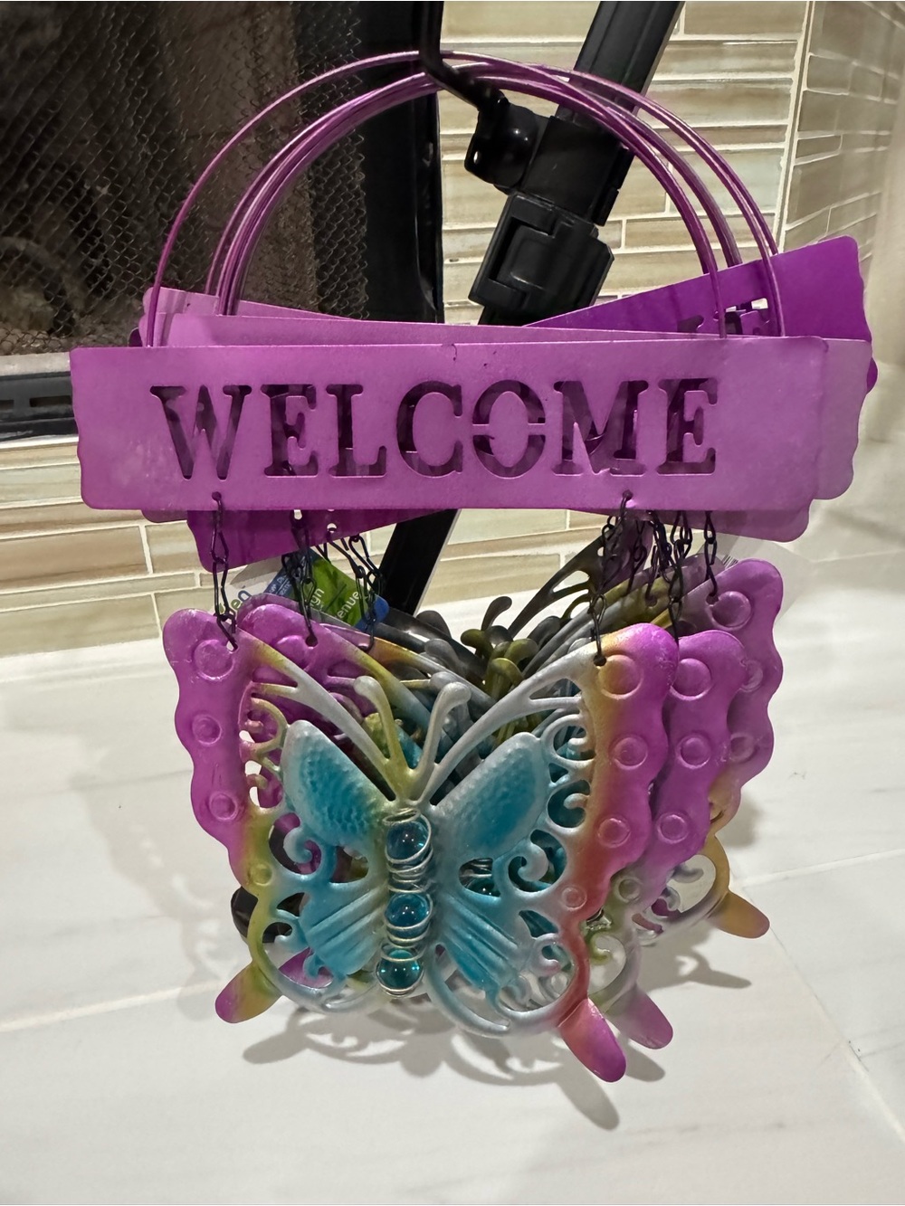 Welcome Butterfly Hanging Decor in Purple and Multicolor
